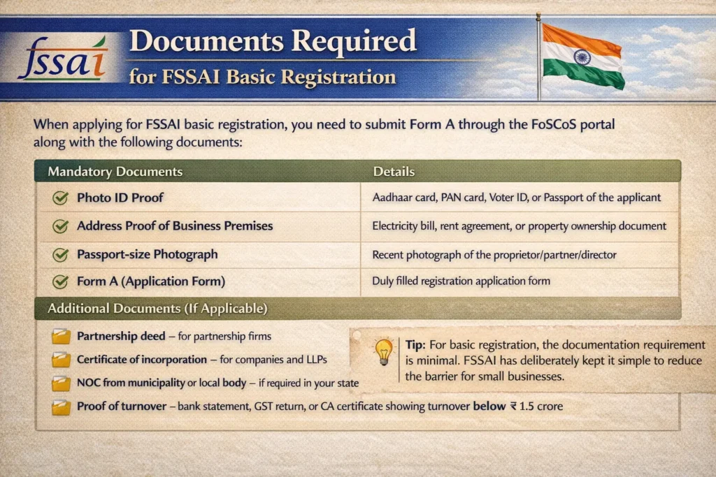Required Documents of FSSAI Basic registration