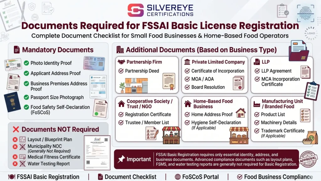 Documents Required For FSSAI Basic License Registration