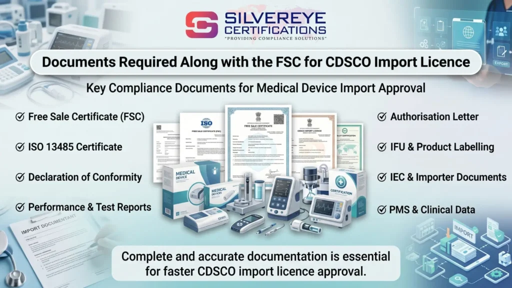 documents required for Free sale certificate for cdsco import license
