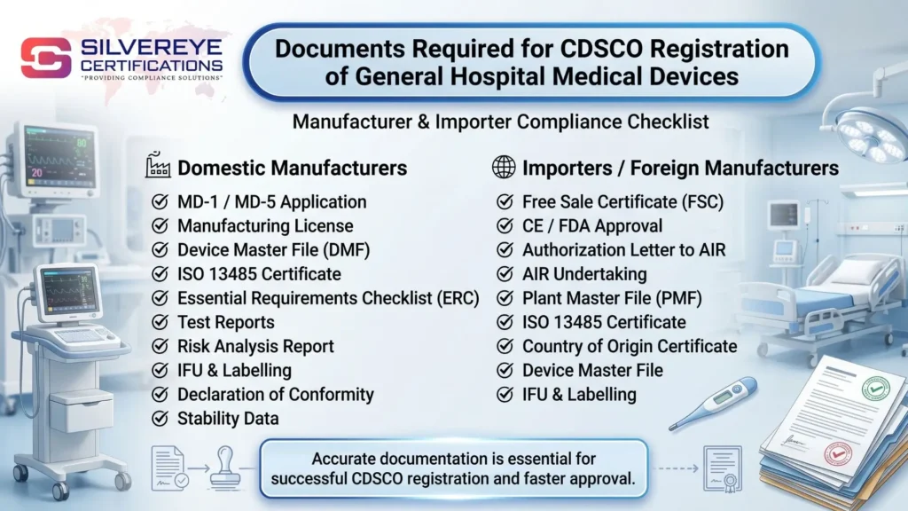 Documents required for CDSCO Registration for General Hospital Medical Devices