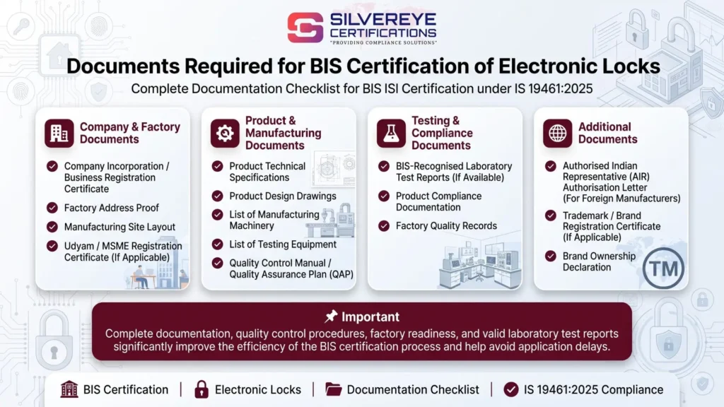 BIS Certification for Electronic Locks For Security Equipment: Complete Guide to IS 19461:2025 Compliance 5 Documents Required BIS Certification for Electronic locks