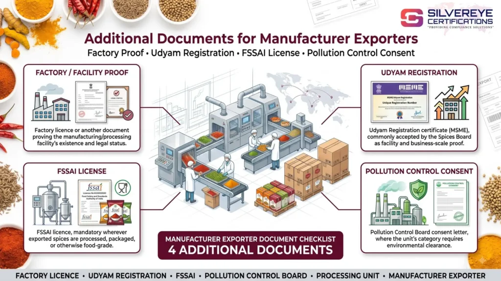 Spices Board Registration Documents: Complete Checklist for Merchant & Manufacturer Exporters (2026) 5 Additional Documents For Spices board Manufacturer Exporters