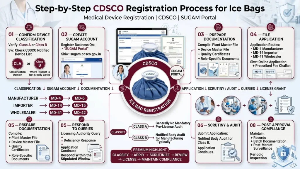 CDSCO Registration For Ice Bag: Complete Process, Forms, Fees & Timeline (2026 Guide) 6 Process For CDSCO Registration For Ice Bags