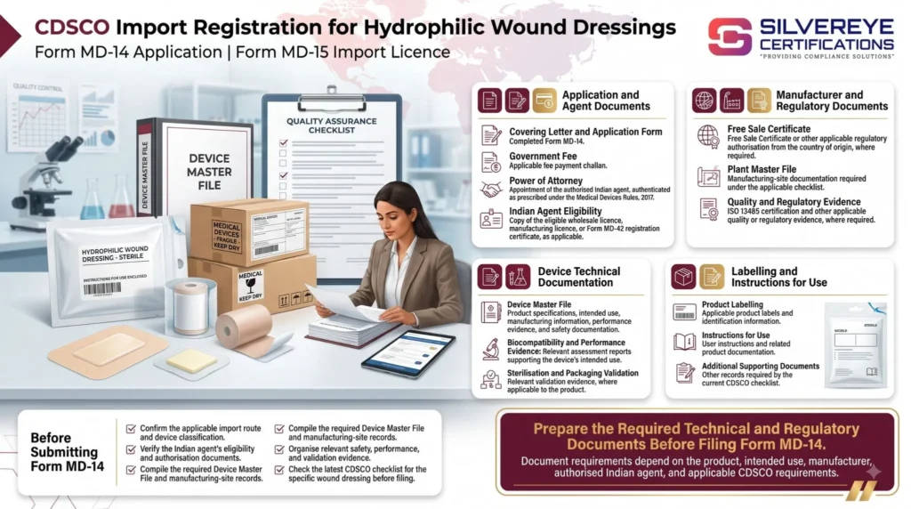 CDSCO import registration documents for hydrophilic wound dressings