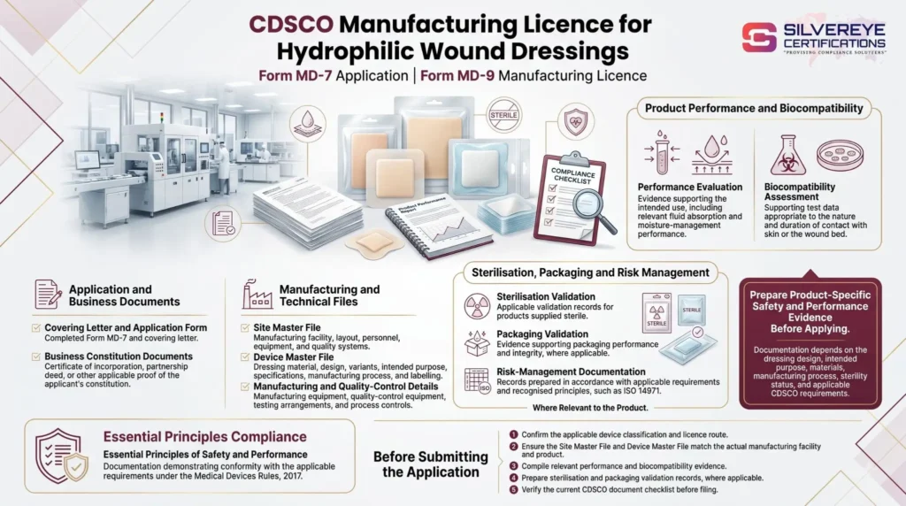 CDSCO manufacturing documents for hydrophilic wound dressings