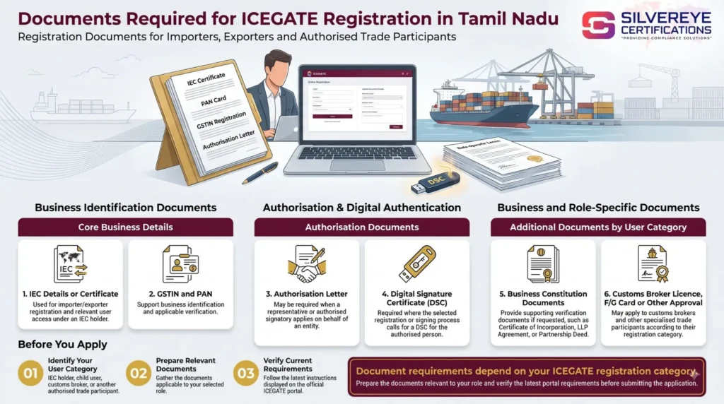 Documents required for ICEGATE Registration in Tamil Nadu