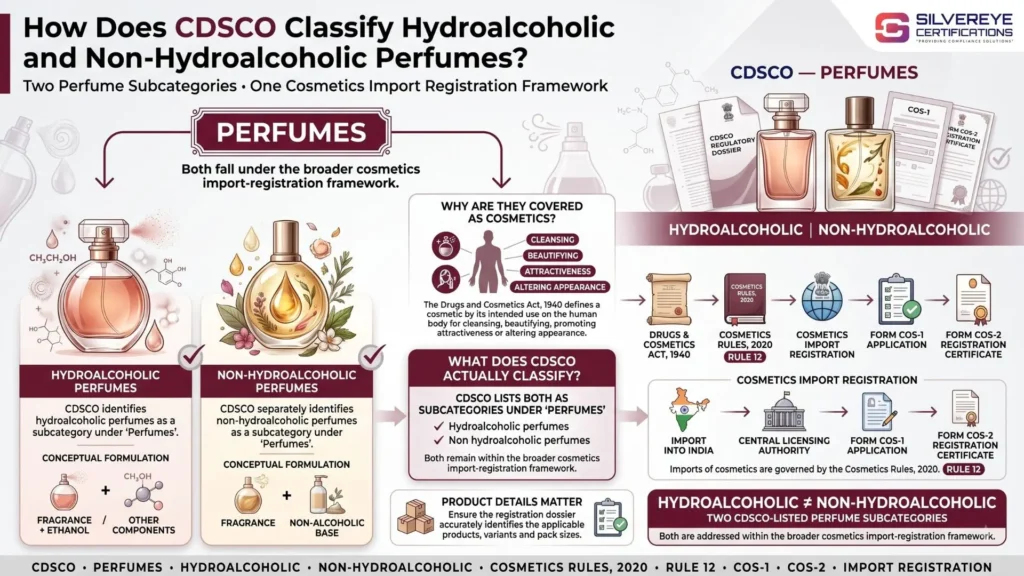 How does CDSCO classify Hydroalcoholic and Non-hydroalcoholic perfumes