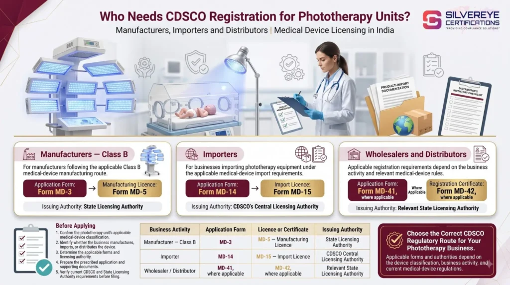 Who needs CDSCO Registration for phototherapy units